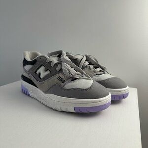 New Balance Grey and Lavender 550 Low-Top Sneakers